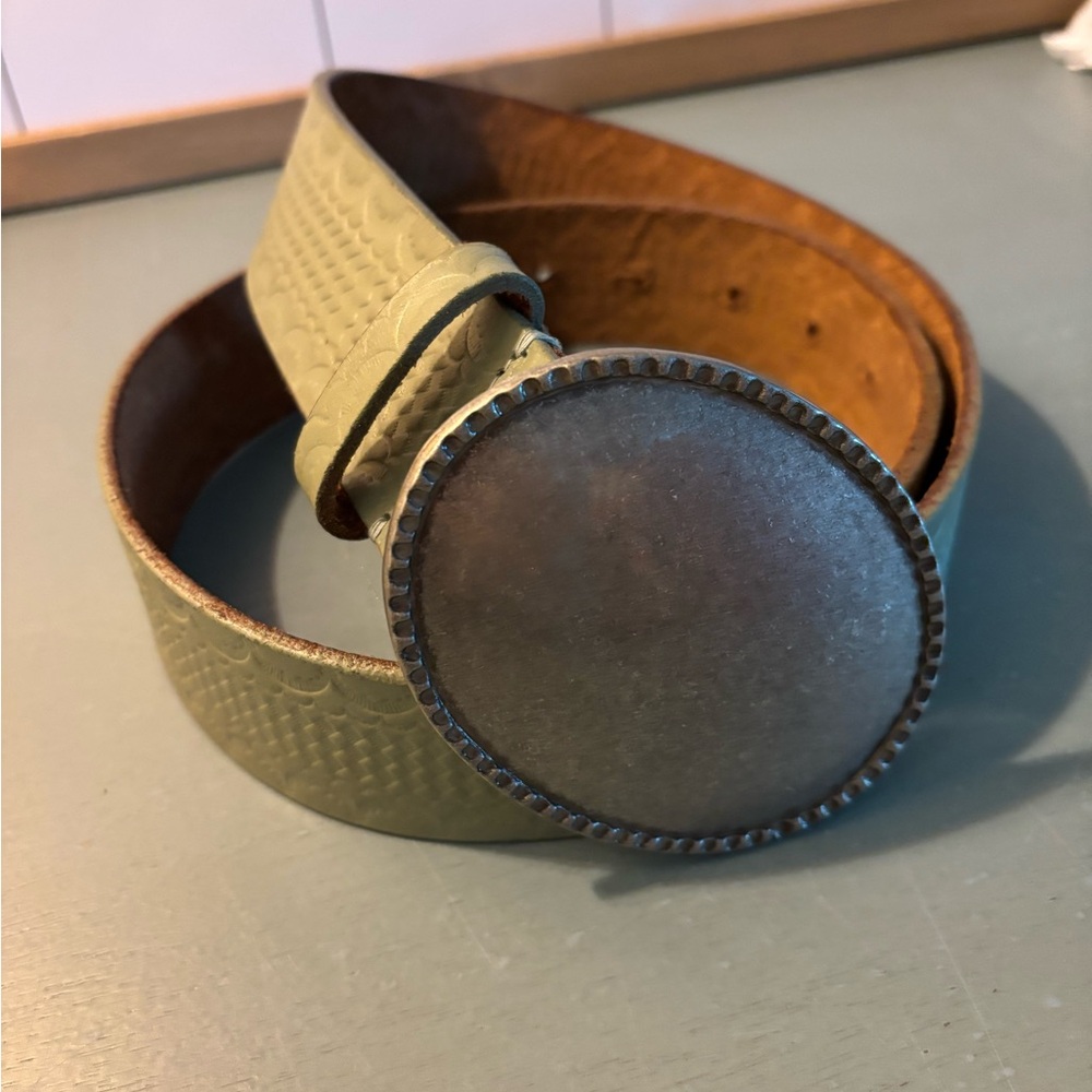 Women’s Green Leather Belt with Silver Buckle